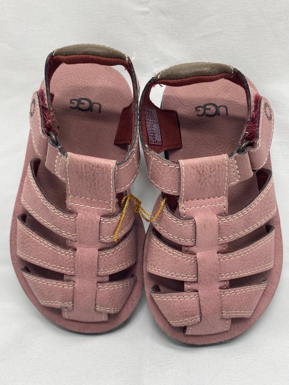 UGG Kids Pink Leather Sandals Size 8 Adjustable Straps Durable Soles
